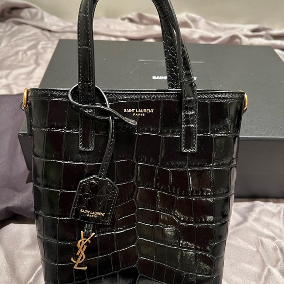 New Saint Laurent Mini Croc Embossed Tote - Picture 2 of 13
